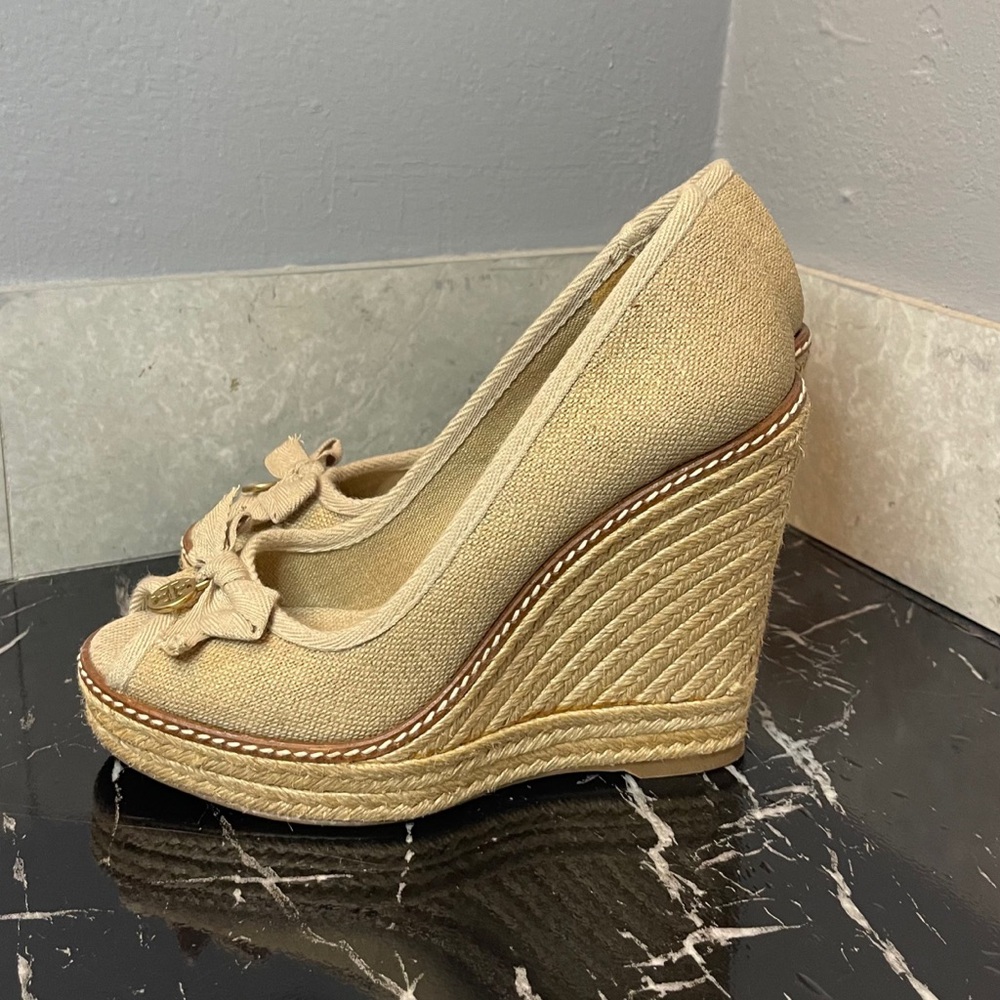 ❌SOLD❌Tory Burch Natural Beige Espadrille Wedge Platform - Picture 4 of 15